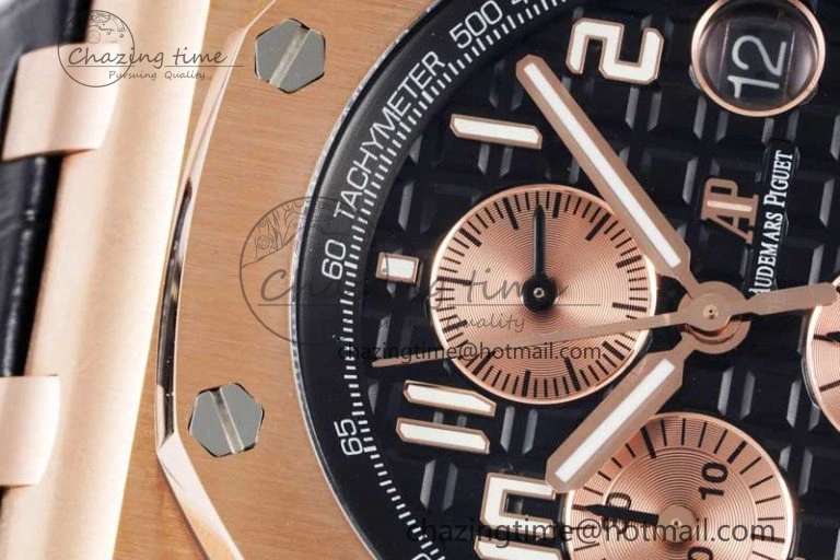 Royal Oak Offshore 42mm RG Bezel APF 1:1 Best Edition Black RG Dial on Black Leather Strap A3126