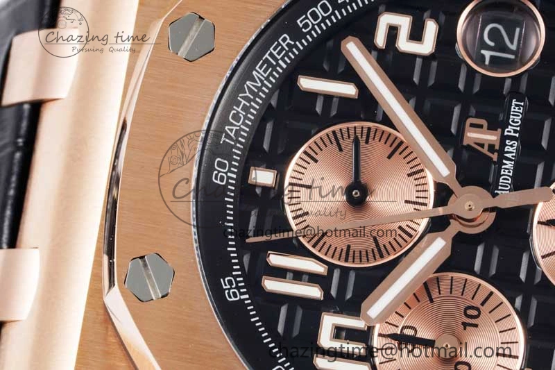 Royal Oak Offshore 42mm RG Bezel APF 1:1 Best Edition Black RG Dial on Black Leather Strap A3126