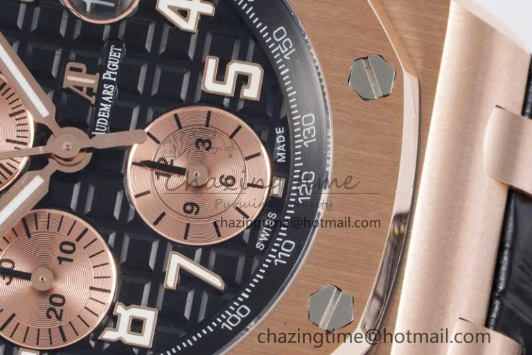 Royal Oak Offshore 42mm RG Bezel APF 1:1 Best Edition Black RG Dial on Black Leather Strap A3126