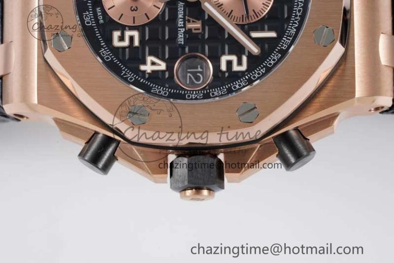 Royal Oak Offshore 42mm RG Bezel APF 1:1 Best Edition Black RG Dial on Black Leather Strap A3126