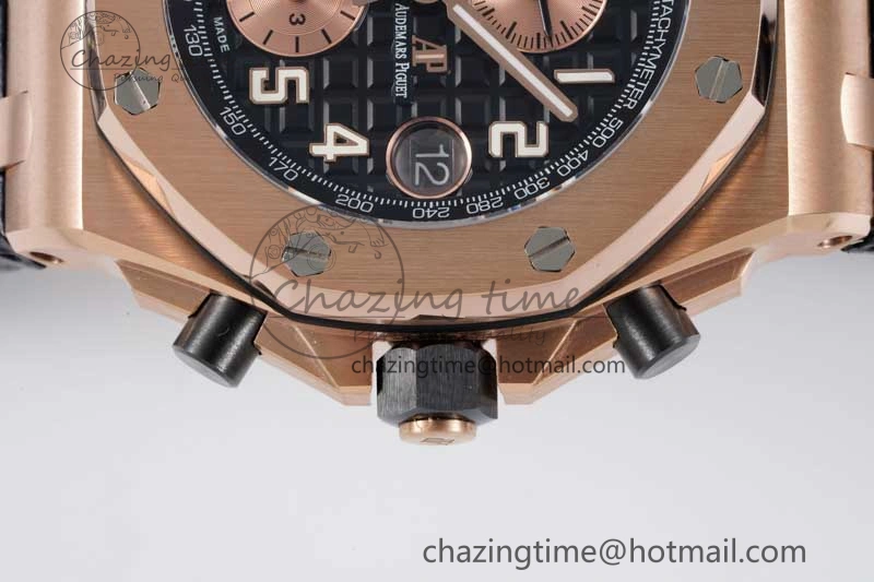 Royal Oak Offshore 42mm RG Bezel APF 1:1 Best Edition Black RG Dial on Black Leather Strap A3126