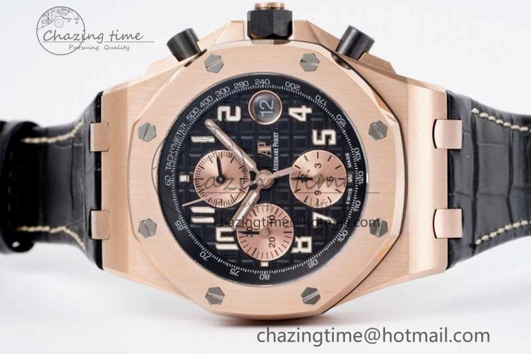 Royal Oak Offshore 42mm RG Bezel APF 1:1 Best Edition Black RG Dial on Black Leather Strap A3126