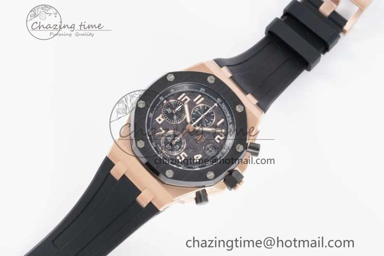 Royal Oak Offshore 42mm RG Black Ceramic Bezel APF 1:1 Best Edition Black Dial on Black Rubber Strap A3126