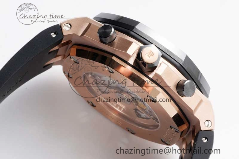 Royal Oak Offshore 42mm RG Black Ceramic Bezel APF 1:1 Best Edition Black Dial on Black Rubber Strap A3126