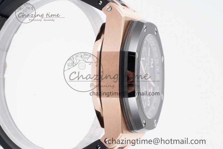 Royal Oak Offshore 42mm RG Black Ceramic Bezel APF 1:1 Best Edition Black Dial on Black Rubber Strap A3126