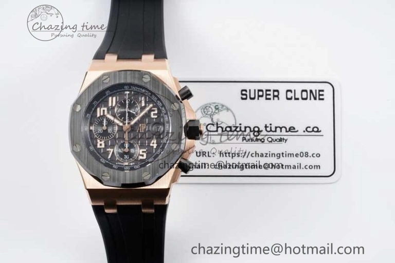 Royal Oak Offshore 42mm RG Black Ceramic Bezel APF 1:1 Best Edition Black Dial on Black Rubber Strap A3126