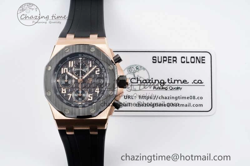 Royal Oak Offshore 42mm RG Black Ceramic Bezel APF 1:1 Best Edition Black Dial on Black Rubber Strap A3126