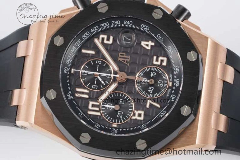 Royal Oak Offshore 42mm RG Black Ceramic Bezel APF 1:1 Best Edition Black Dial on Black Rubber Strap A3126
