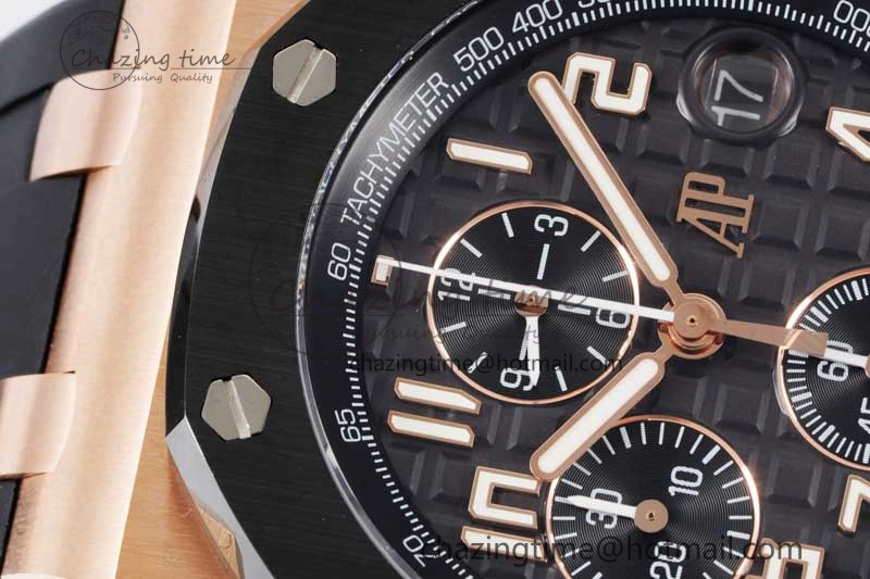 Royal Oak Offshore 42mm RG Black Ceramic Bezel APF 1:1 Best Edition Black Dial on Black Rubber Strap A3126
