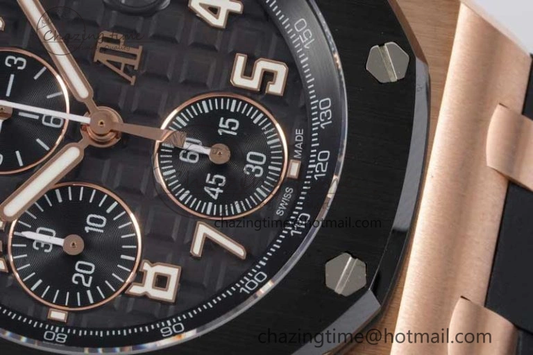 Royal Oak Offshore 42mm RG Black Ceramic Bezel APF 1:1 Best Edition Black Dial on Black Rubber Strap A3126