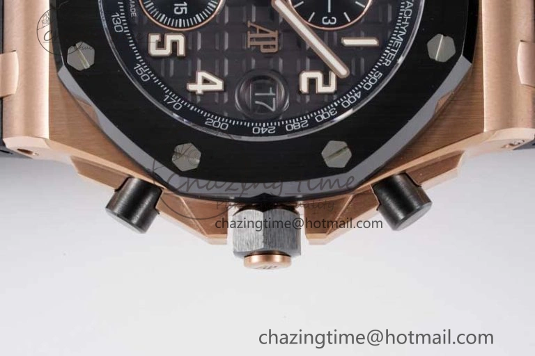Royal Oak Offshore 42mm RG Black Ceramic Bezel APF 1:1 Best Edition Black Dial on Black Rubber Strap A3126