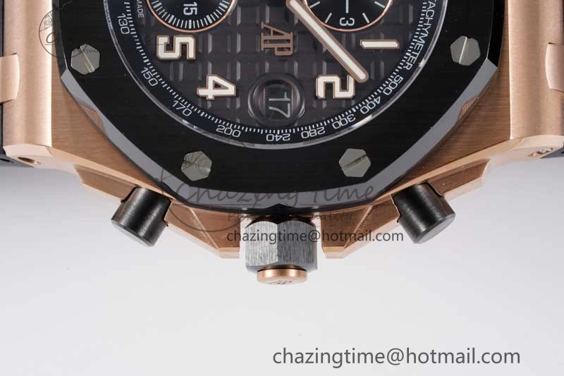 Royal Oak Offshore 42mm RG Black Ceramic Bezel APF 1:1 Best Edition Black Dial on Black Rubber Strap A3126