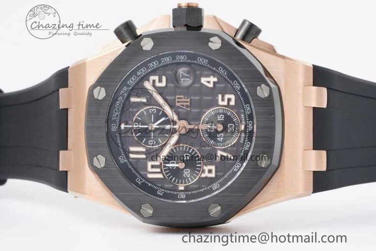 Royal Oak Offshore 42mm RG Black Ceramic Bezel APF 1:1 Best Edition Black Dial on Black Rubber Strap A3126