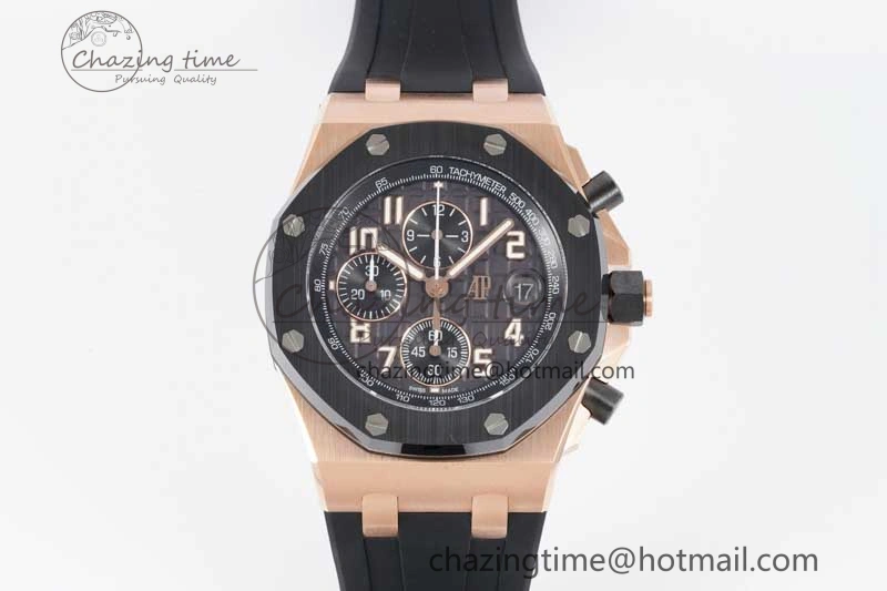Royal Oak Offshore 42mm RG Black Ceramic Bezel APF 1:1 Best Edition Black Dial on Black Rubber Strap A3126
