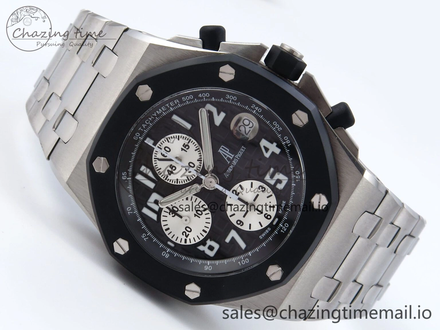 Royal Oak Offshore 42mm Rubberclad SS TKF Best Edition Black White Dial on SS Bracelet A7750