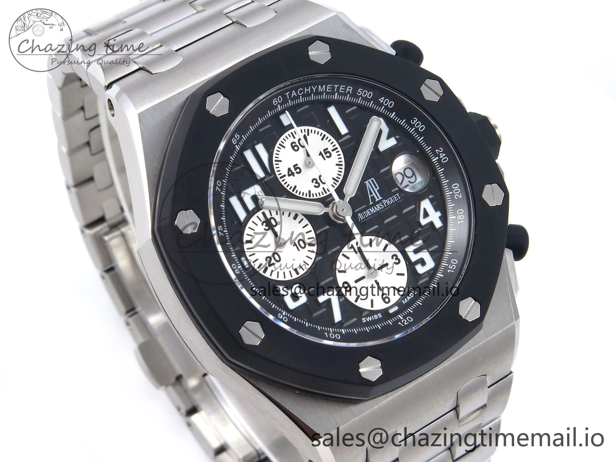 Royal Oak Offshore 42mm Rubberclad SS TKF Best Edition Black White Dial on SS Bracelet A7750