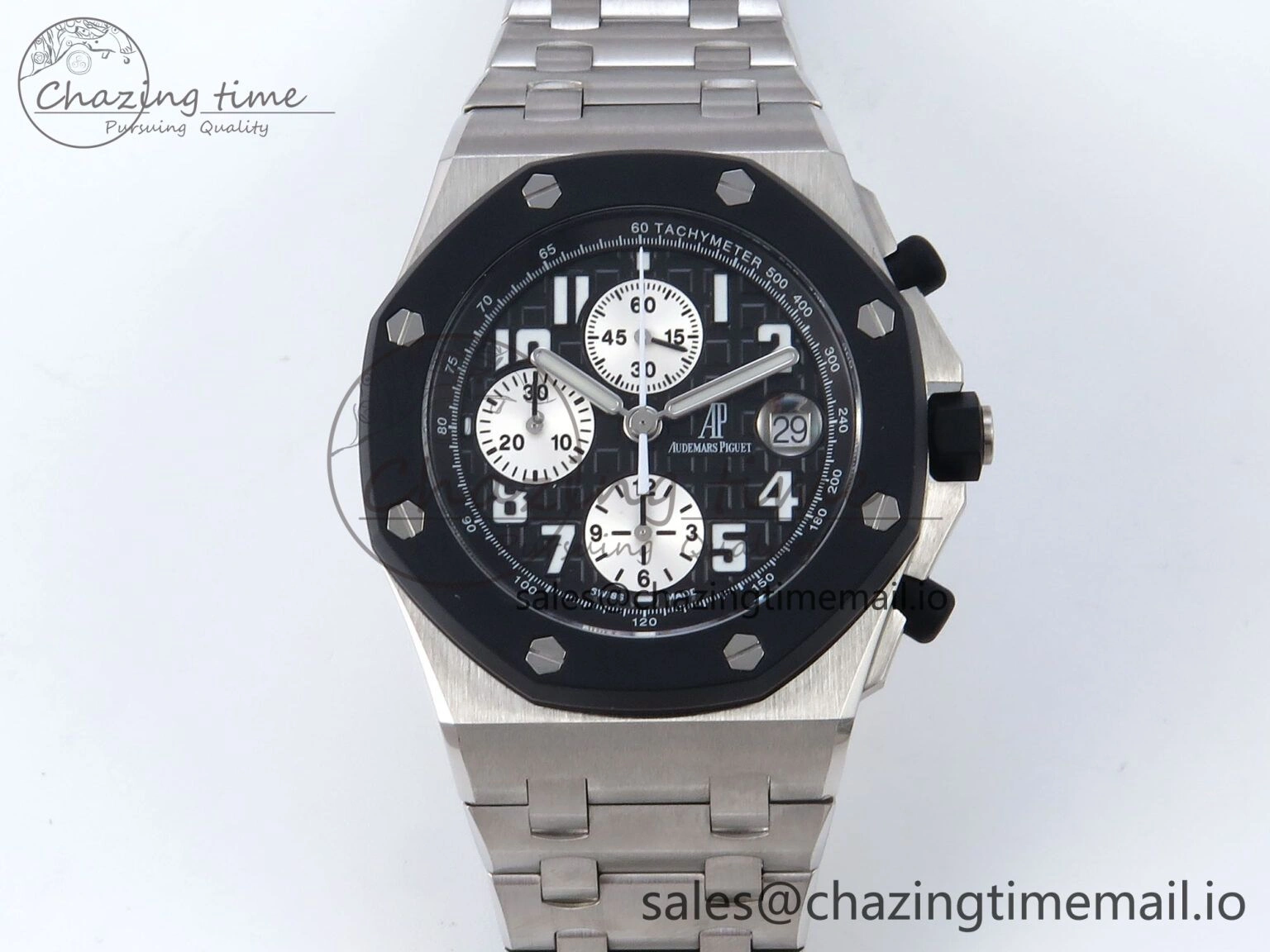 Royal Oak Offshore 42mm Rubberclad SS TKF Best Edition Black White Dial on SS Bracelet A7750