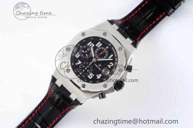 Royal Oak Offshore 42mm SS APF 1:1 Best Edition Black Dial on Black Leather Strap A3126