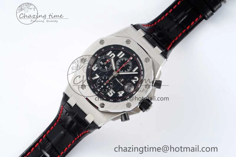 Royal Oak Offshore 42mm SS APF 1:1 Best Edition Black Dial on Black Leather Strap A3126