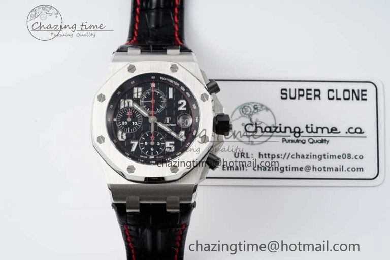 Royal Oak Offshore 42mm SS APF 1:1 Best Edition Black Dial on Black Leather Strap A3126