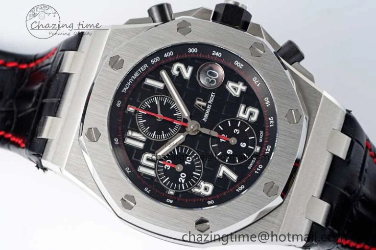 Royal Oak Offshore 42mm SS APF 1:1 Best Edition Black Dial on Black Leather Strap A3126