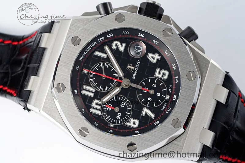 Royal Oak Offshore 42mm SS APF 1:1 Best Edition Black Dial on Black Leather Strap A3126