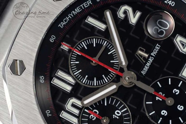 Royal Oak Offshore 42mm SS APF 1:1 Best Edition Black Dial on Black Leather Strap A3126
