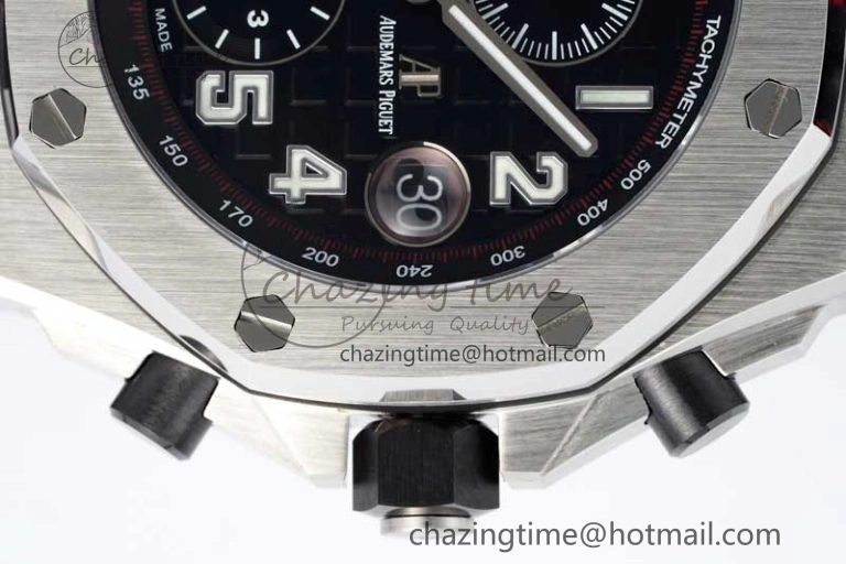 Royal Oak Offshore 42mm SS APF 1:1 Best Edition Black Dial on Black Leather Strap A3126