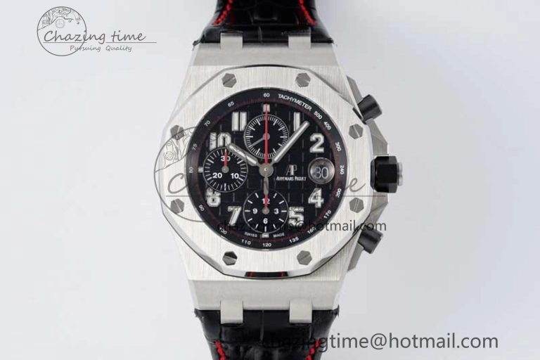 Royal Oak Offshore 42mm SS APF 1:1 Best Edition Black Dial on Black Leather Strap A3126
