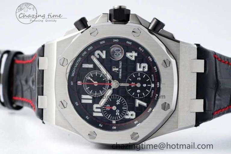 Royal Oak Offshore 42mm SS APF 1:1 Best Edition Black Dial on Black Leather Strap A3126