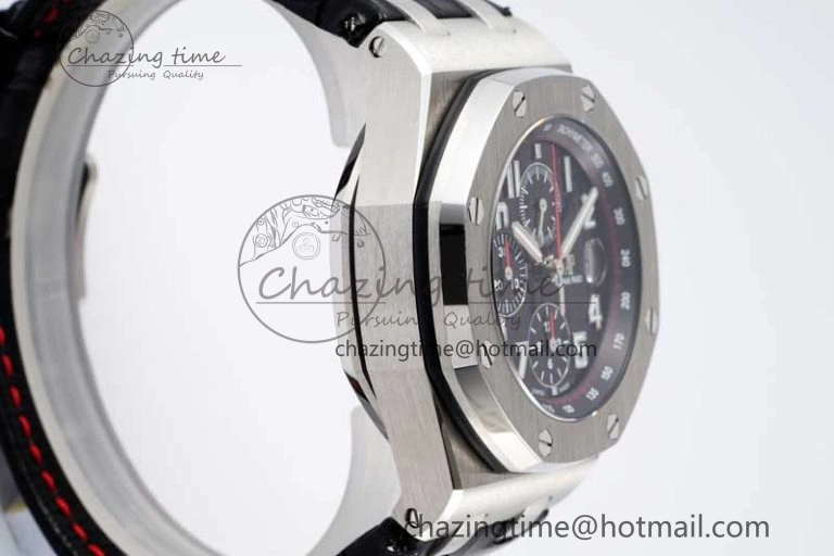 Royal Oak Offshore 42mm SS APF 1:1 Best Edition Black Dial on Black Leather Strap A3126
