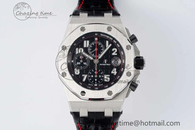 Royal Oak Offshore 42mm SS APF 1:1 Best Edition Black Dial on Black Leather Strap A3126
