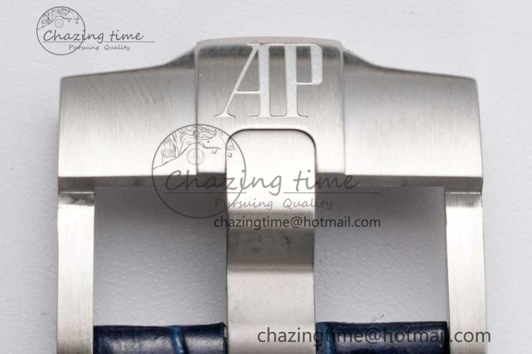 Royal Oak Offshore 42mm SS APF 1:1 Best Edition Black Blue Dial on Blue Leather Strap A3126