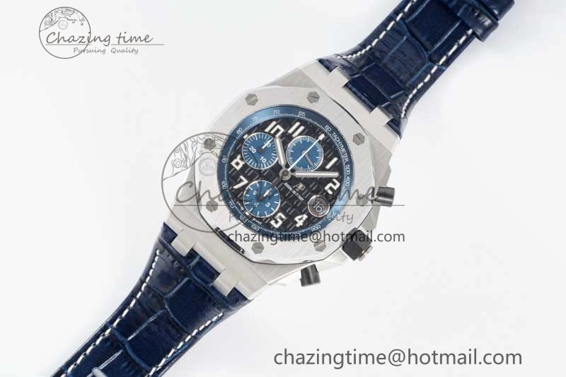Royal Oak Offshore 42mm SS APF 1:1 Best Edition Black Blue Dial on Blue Leather Strap A3126