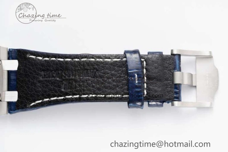 Royal Oak Offshore 42mm SS APF 1:1 Best Edition Black Blue Dial on Blue Leather Strap A3126