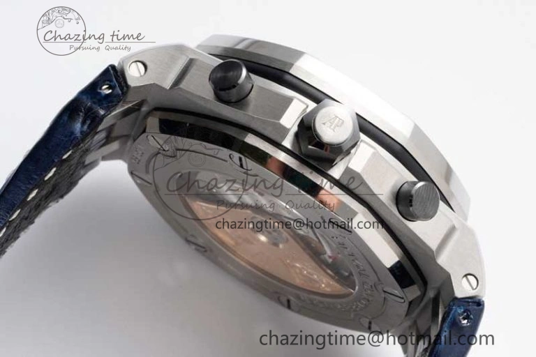 Royal Oak Offshore 42mm SS APF 1:1 Best Edition Black Blue Dial on Blue Leather Strap A3126