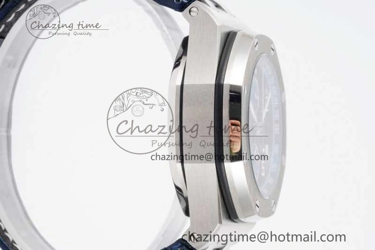 Royal Oak Offshore 42mm SS APF 1:1 Best Edition Black Blue Dial on Blue Leather Strap A3126