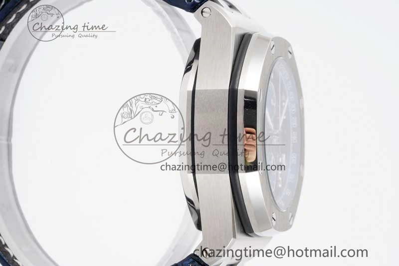 Royal Oak Offshore 42mm SS APF 1:1 Best Edition Black Blue Dial on Blue Leather Strap A3126