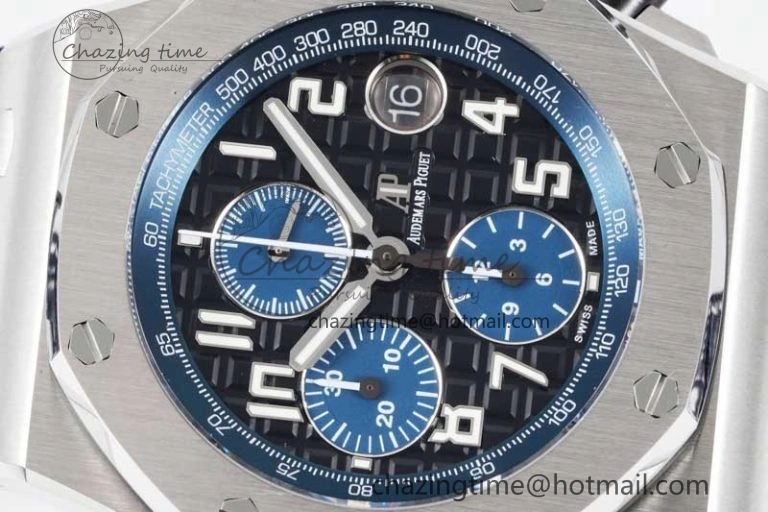 Royal Oak Offshore 42mm SS APF 1:1 Best Edition Black Blue Dial on Blue Leather Strap A3126