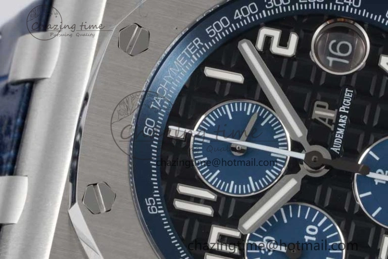 Royal Oak Offshore 42mm SS APF 1:1 Best Edition Black Blue Dial on Blue Leather Strap A3126