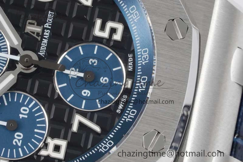 Royal Oak Offshore 42mm SS APF 1:1 Best Edition Black Blue Dial on Blue Leather Strap A3126