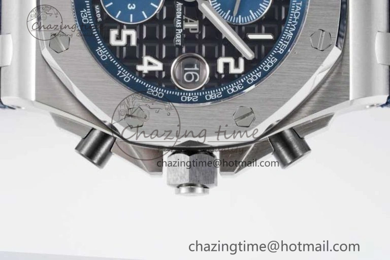 Royal Oak Offshore 42mm SS APF 1:1 Best Edition Black Blue Dial on Blue Leather Strap A3126