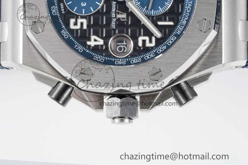 Royal Oak Offshore 42mm SS APF 1:1 Best Edition Black Blue Dial on Blue Leather Strap A3126