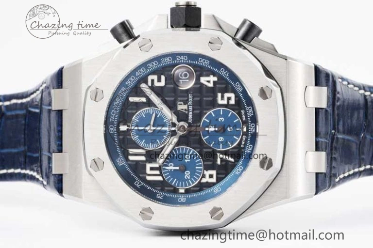 Royal Oak Offshore 42mm SS APF 1:1 Best Edition Black Blue Dial on Blue Leather Strap A3126