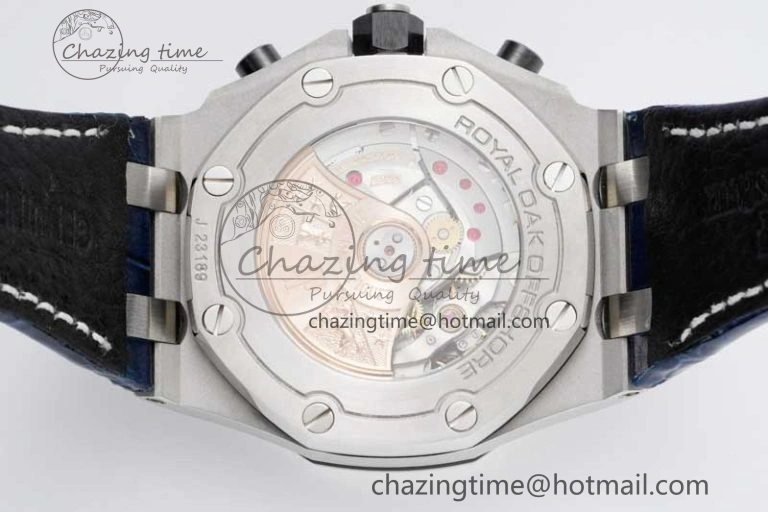 Royal Oak Offshore 42mm SS APF 1:1 Best Edition Black Blue Dial on Blue Leather Strap A3126