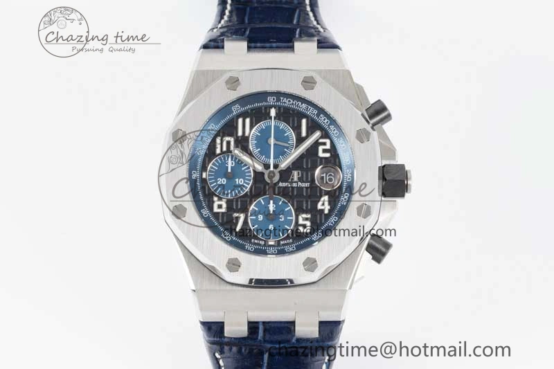 Royal Oak Offshore 42mm SS APF 1:1 Best Edition Black Blue Dial on Blue Leather Strap A3126