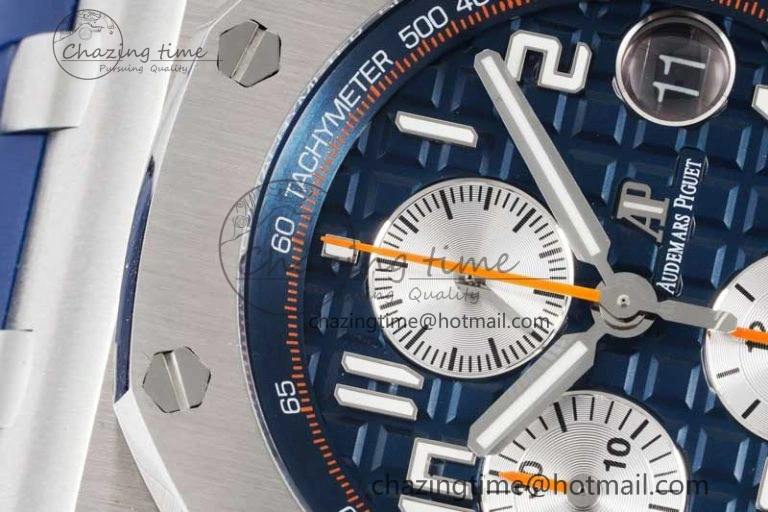 Royal Oak Offshore 42mm SS APF 1:1 Best Edition Blue Silver Dial on Blue Rubber Strap A3126