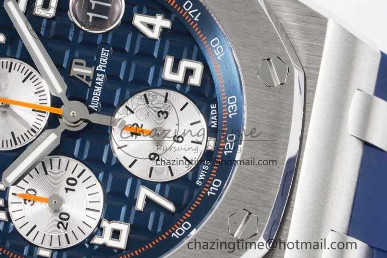 Royal Oak Offshore 42mm SS APF 1:1 Best Edition Blue Silver Dial on Blue Rubber Strap A3126