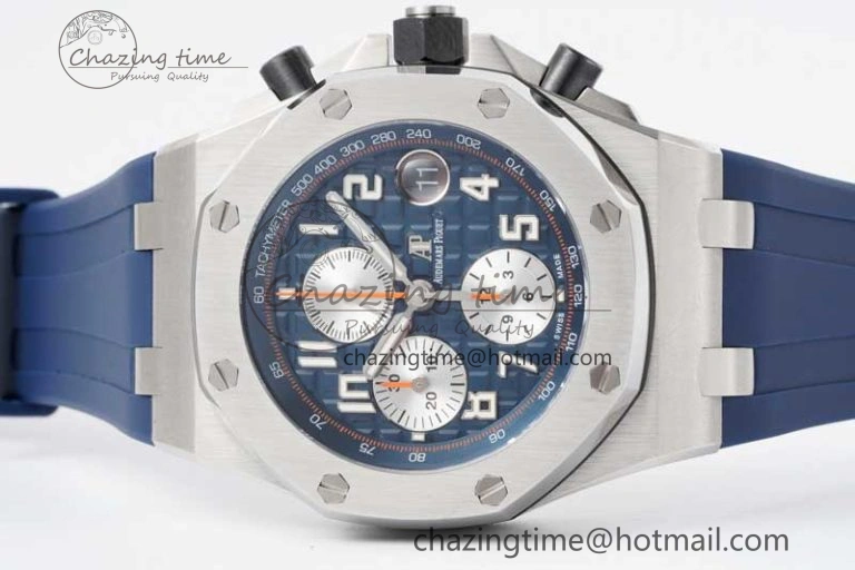 Royal Oak Offshore 42mm SS APF 1:1 Best Edition Blue Silver Dial on Blue Rubber Strap A3126