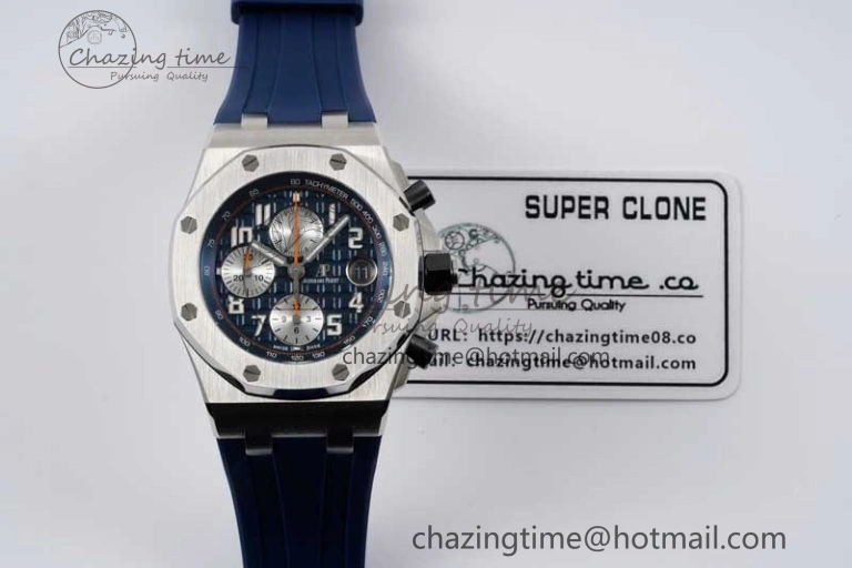 Royal Oak Offshore 42mm SS APF 1:1 Best Edition Blue Silver Dial on Blue Rubber Strap A3126